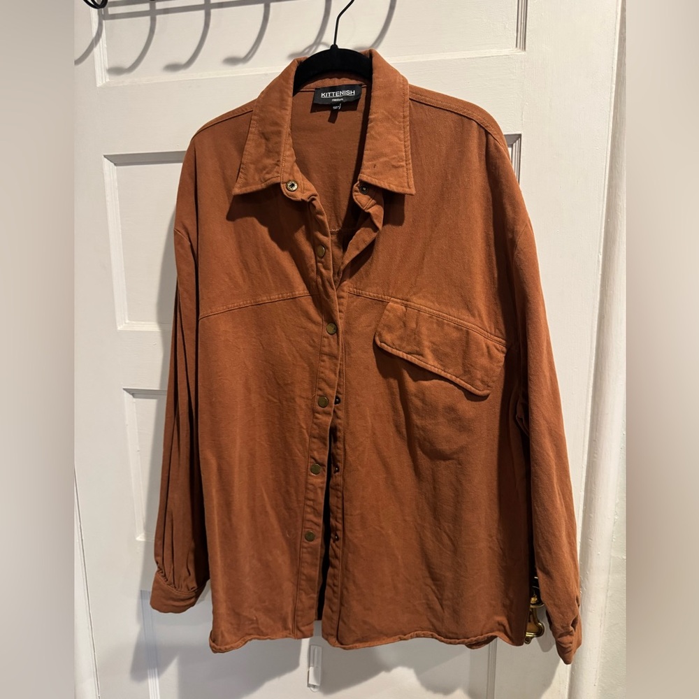 Kittenish Utility Button-Up Shirt Jacket Brown Overshirt Medium